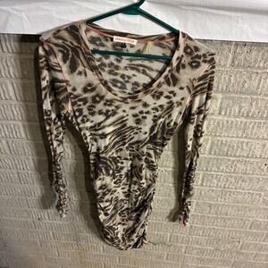 Rebecca Taylor Leopard Zebra Print Ruched‎ Long Sleeve Swim Cover Up Size S